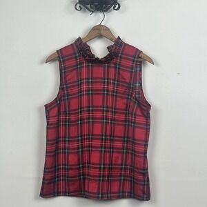 J.Crew Tartan Ruffleneck Bow-Back Top Red Plaid Sleeveless Blouse Small